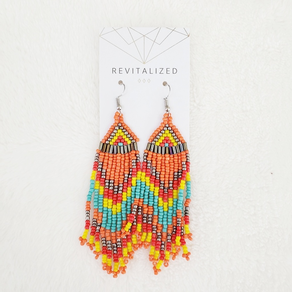 Orange Beaded Drop Earrings